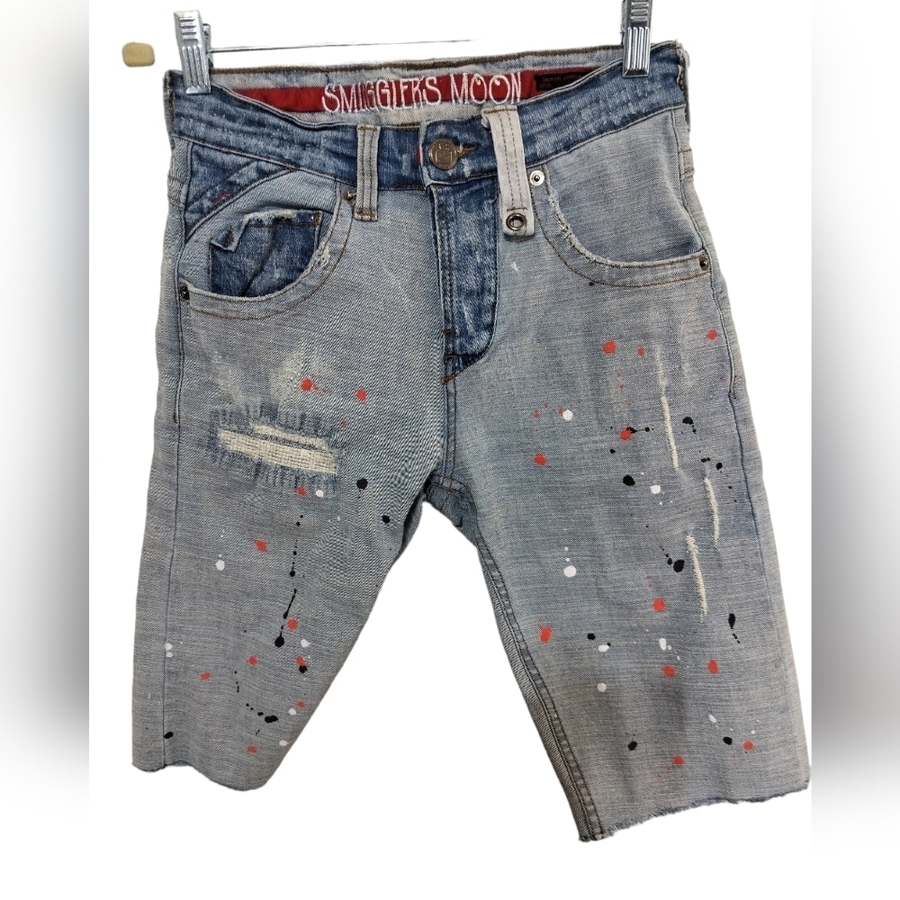 M307) Smuggler's Moon Men Paint Distress Denim Shorts Size 28